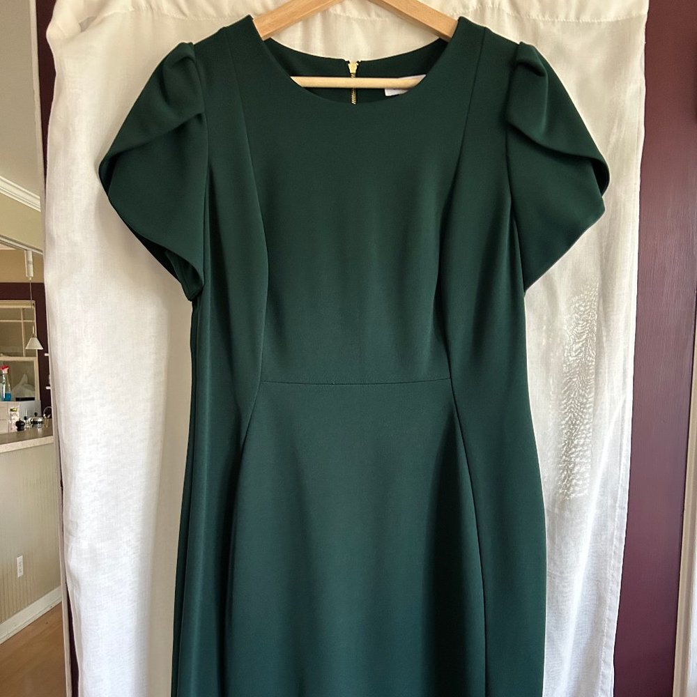 COPY - Calvin Klein tulip sleeve crewneck sheath dress-Malachite